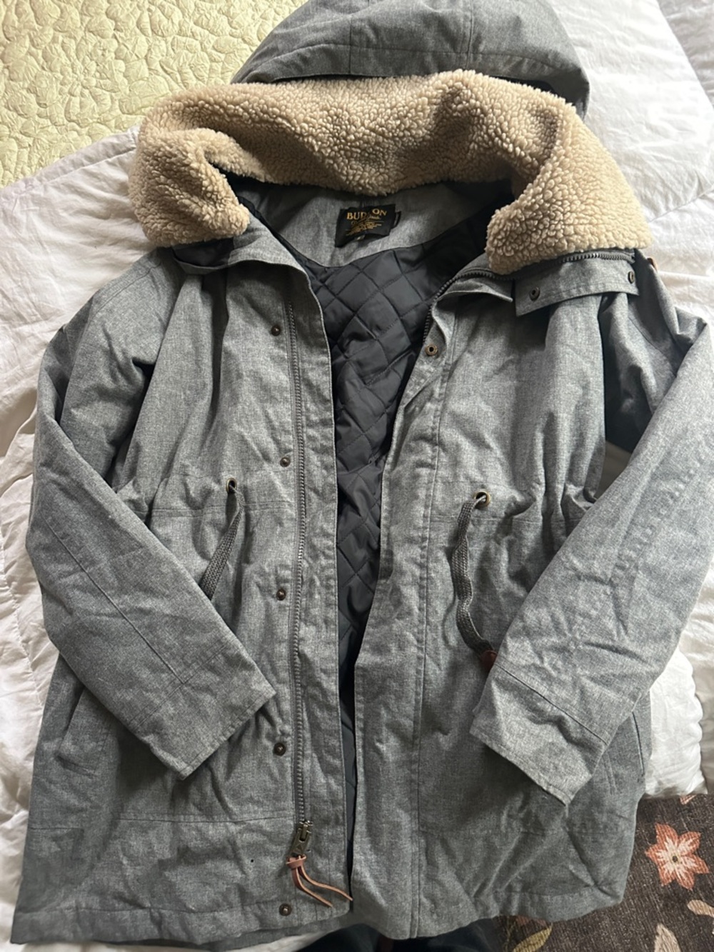 Burton Gray Hooded Parka with Cream Sherpa Lining